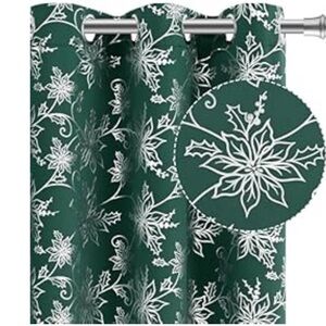 Christmas Curtains Silver Floral 52" x 84", Green, 2 Panels